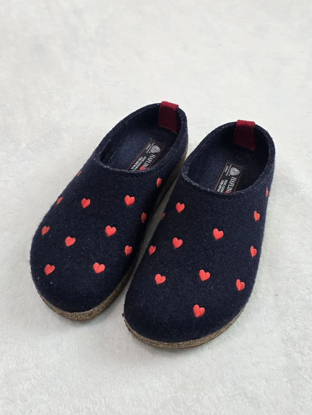 Women's Haflinger Grizzly Couricini Slippers Heart Clogs Wool Shoes Size 8 Flats - Picture 1 of 9